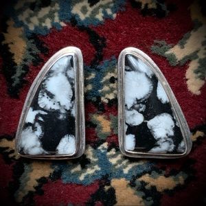 Vintage Saville Snowflake Obsidian Chunky Sterling earrings